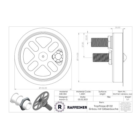 Mini rince verres encastrable 132mm 114mm