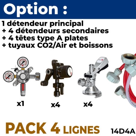 Option pack 4 lignes détendeurs + 4 têtes A "plate" kronenbourg + tuyaux