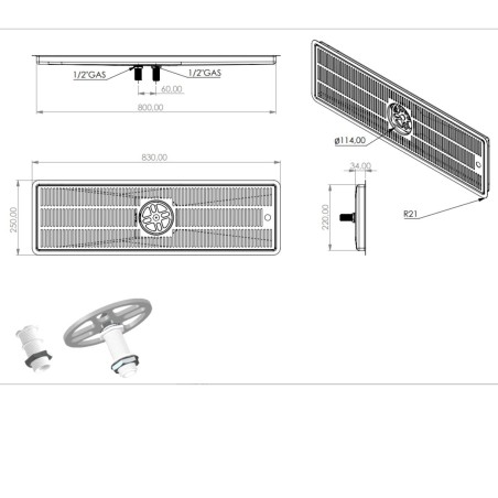 Égouttoir INOX encastrable bière 800x220 rince verres central