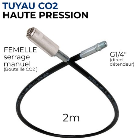 Tuyau CO2 HP haute pression  MICROMATIC mâle G1/4" femelle bouteille CO2 - 2 m - direct au détendeur