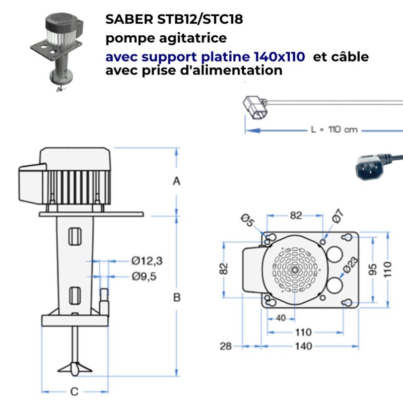 Agitateur avec pompe SABER STB12  bière avec pompe 12/20m 140x110
