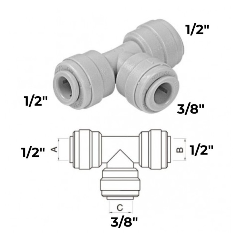Raccord rapide en Té 3 tubes femelles 1/2" +3/8"  John Guest DMfit