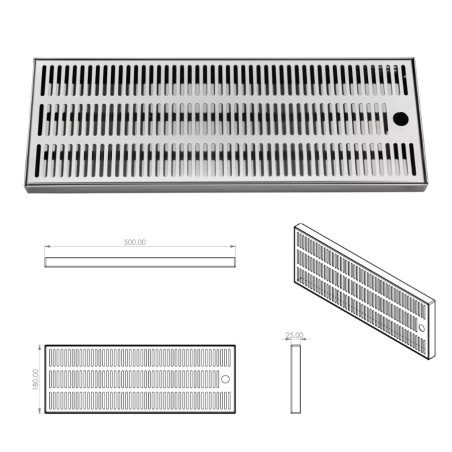 Égouttoir INOX pour pompe à bière TOF 500x180x25mm à poser