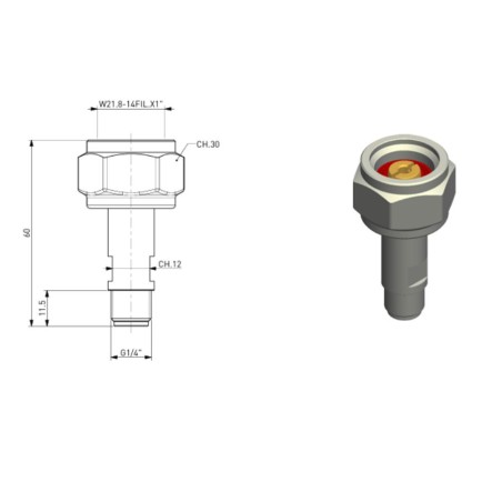Raccord détendeur 1/4" vers écrou de bouteille de CO2 50mm
