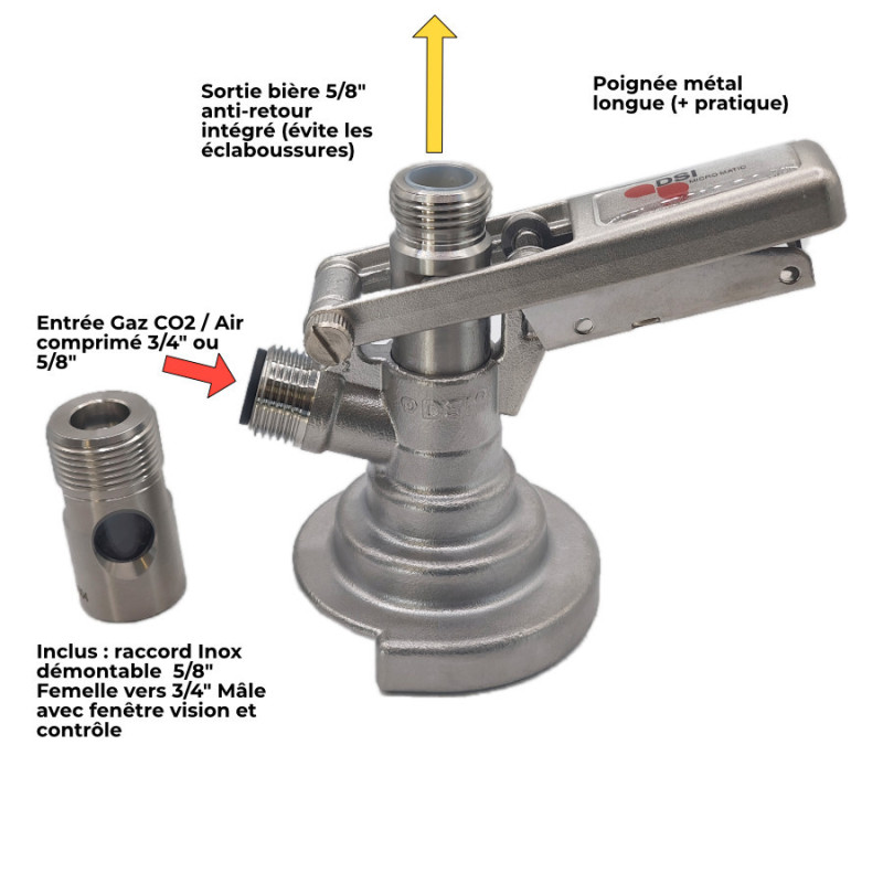 Tête de fût DSI type A – Raccords 5/8" bière et 3/4" , installation rapide, haute réparabilité fiable