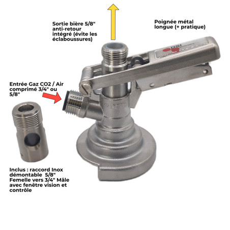 Tête de fût DSI type A – Raccords 5/8" bière et 3/4" , installation rapide, haute réparabilité fiable
