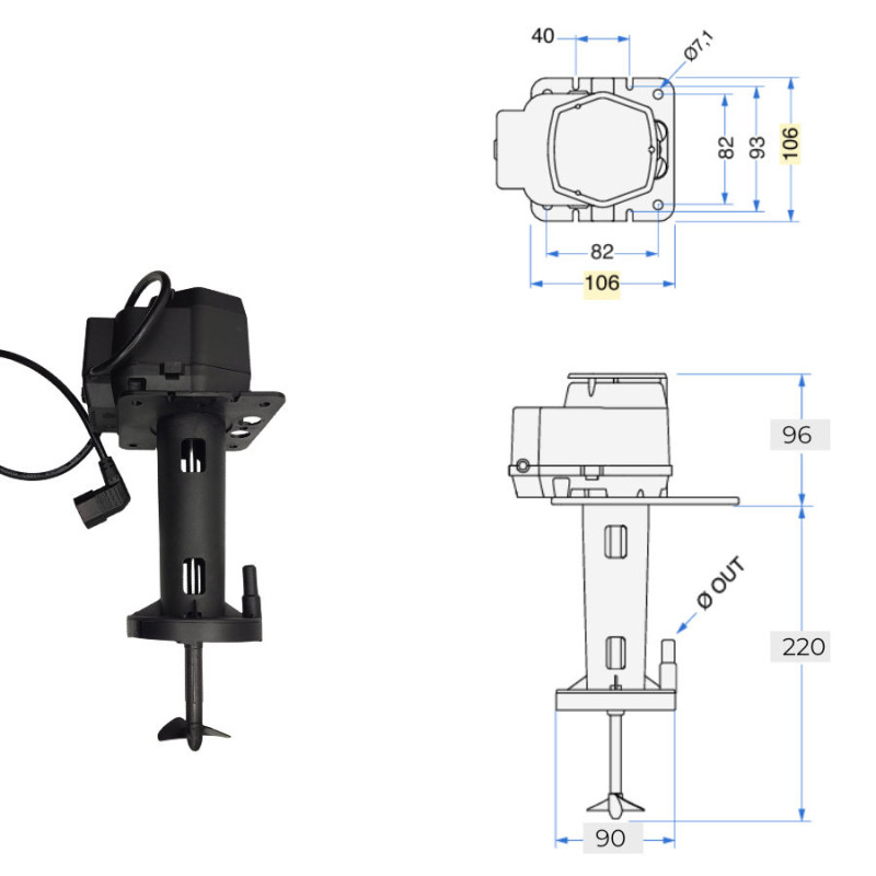 Agitateur avec pompe SABER MID-8 spéciale tige longue  7/20 m support 106x106mm