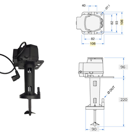 Agitateur avec pompe SABER MID-8 spéciale tige longue  7/20 m support 106x106mm
