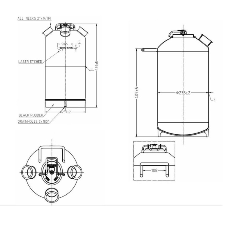 Fût de Sanitation de 18l en inox MicroMatic pour 3 plongeurs