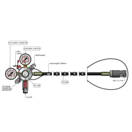 Détendeur MICROMATIC Premium PLUS CO²  4bar 1sortie JG 3/8" avec tuyau HP et sécurité
