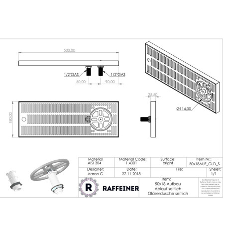 Egouttoir INOX sur comptoir pour pompe à bière 500x180x25 mm rince-verres sur coté