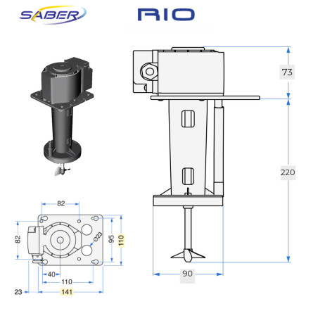 Agitateur avec pompe SABER RIO-7  compacte 7/20 m support 141x110