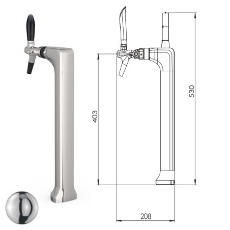 Ensemble pompe à bière OPREMA 45L/h avec colonne "Torino" inox avec 1 robinet