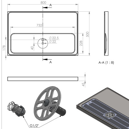 Plateau égouttoir 800x500x45mm inox pour colonne bière