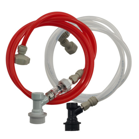 Kit pack 2 têtes et 2 tuyaux gaz & liquide pour fût Soda Keg Ball Lock avec anti-retour