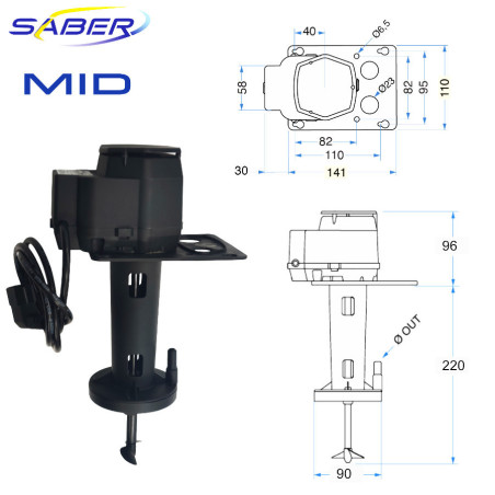 Agitateur avec pompe SABER MID-8 spéciale tige longue  7/20 m support 141x110mm