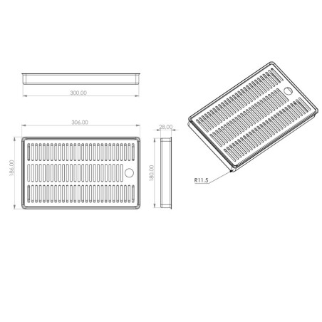 Égouttoir à poser inox pour pompe à bière 300x180x28 mm
