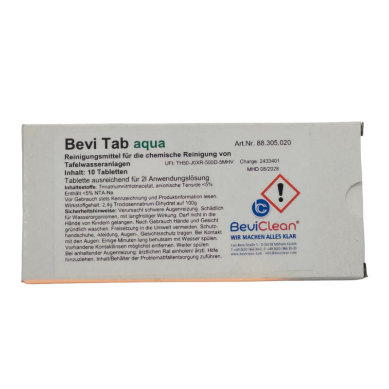 Bevi Tab Aqua – Tablettes de nettoyage pour fontaine à eau et conduites d’eau potable