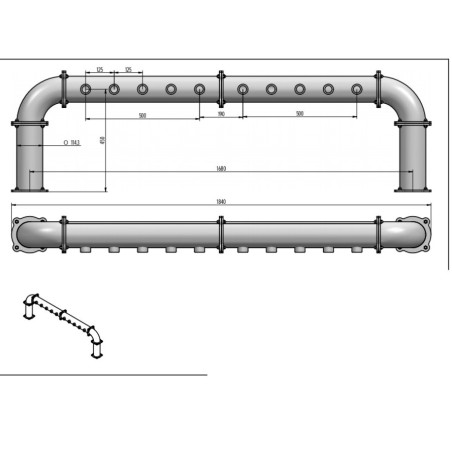 Colonne bridge en Inox poli pour 10 robinets avec médaillons Led en facade