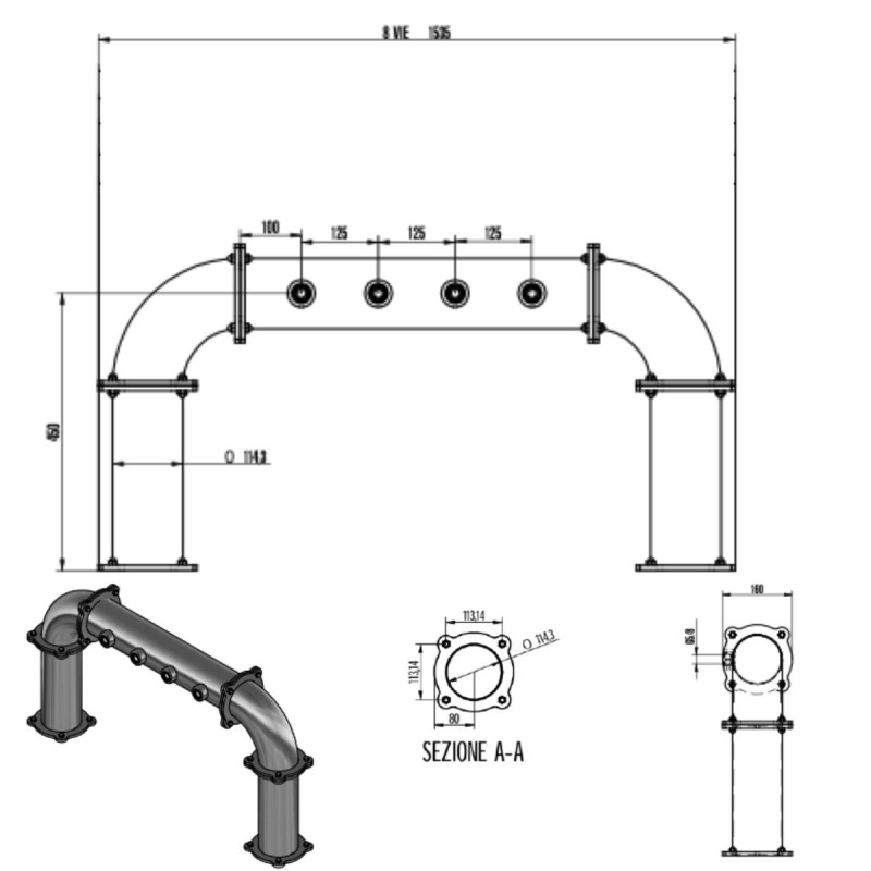 Colonne "Bridge" inox pour 8 robinets avec médaillons led