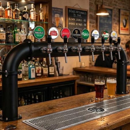 Ensemble pompe à bière 130L/h avec colonne "Bridge"  Led Noir Mat pour 8 robinets de boissons