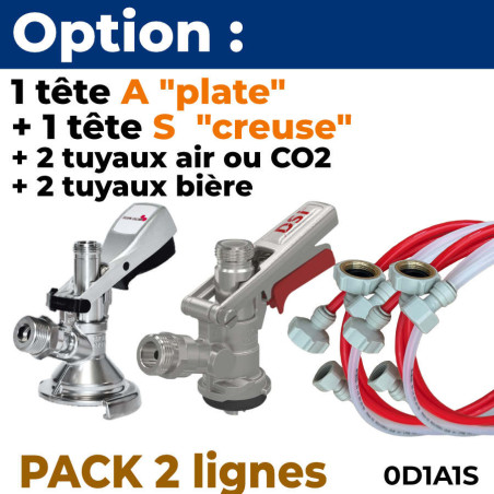 Option pack 2 lignes sans CO2 : 1 tête A plate Kronenbourg + 1 tête S creuse + tuyaux