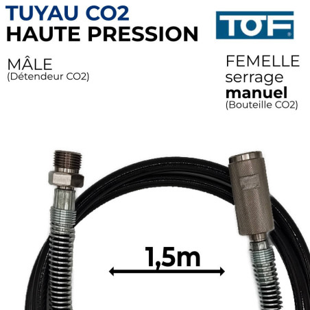 Tuyau CO2 HP haute pression 1,5m TOF mâle femelle serrage manuel