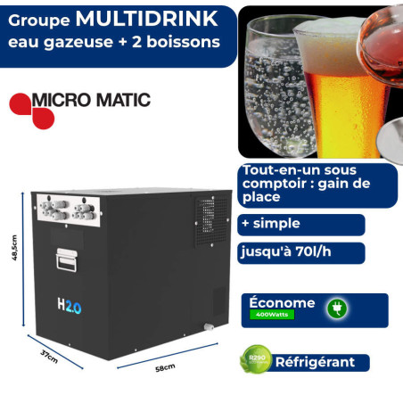 Ensemble Multidrink avec colonne inox "Montpellier"  4 robinets pour eau gazeuse + fraiche  + 2 boissons