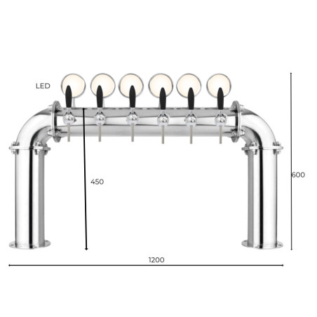 Ensemble installation tireuse à bière 130l/h colonne arche 6 robinets led