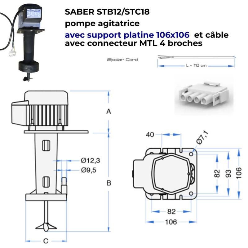 Agitateur pompe SABER STB12  bière avec pompe 12/20m 106x106 compacte
