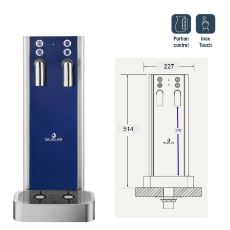 Colonne distributeur 2 becs BluGlass Tower 3W Fizz Vol pour fontaine à eau gazeuse Blupura