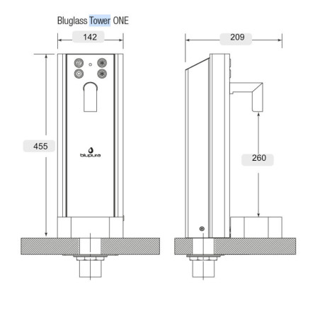 Colonne distributeur 1 bec BluGlass Tower 3W Fizz pour fontaine à eau gazeuse Blupura
