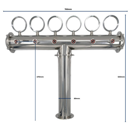 Colonne "Mulhouse" en T inox pour 6 robinets avec médaillons LED