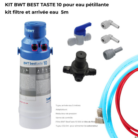 Pack BWT filtre et tuyaux ligne eau pétillante avec réducteur de pression et vanne