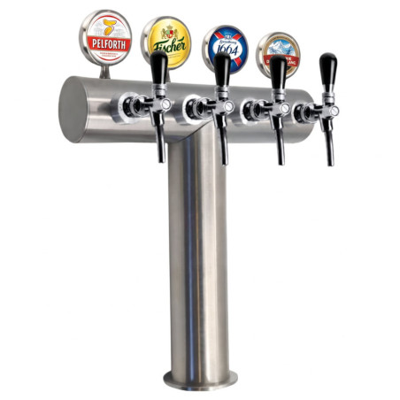 Colonne  "BERLIN" en T inox mat brossé pour 4 robinets de boissons avec médaillons LED
