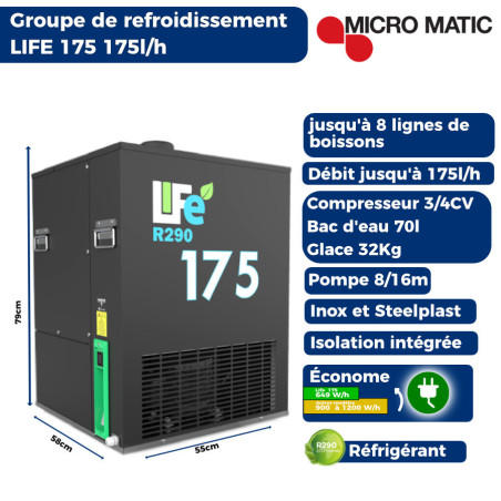 Ensemble de pompe à bière avec colonne inox "Montpellier" 175L/h pour 6 robinets de boissons