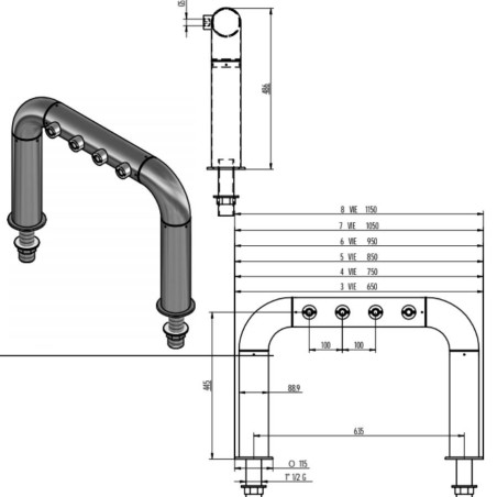 Ensemble pompe à bière XL 250L/h avec colonne "nouvelle Toulouse" inox mat pour 8 robinets de boissons