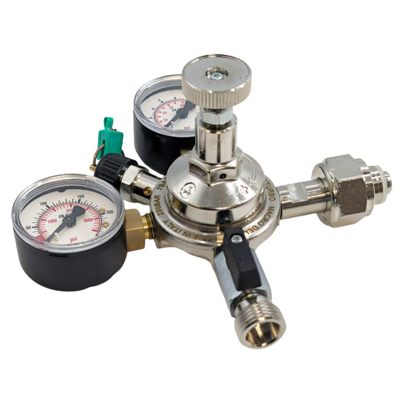 Détendeur CO2 OXYTURBO MACRO DELUXE avec 1 sortie 7 bar pour vin pétillant, eau gazeuse et soda