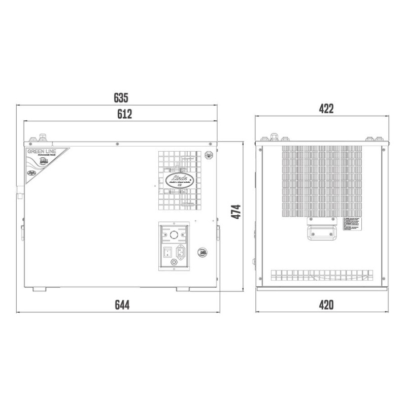 Dimensions : Fontaine à eau gazeuse LINDR SODA AS-110, 644 x 422 x 474 mm