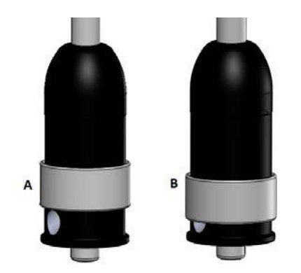 Bague de mousse du robinet EasyTap : position A ouverte, position B descendue pour plus de mousse