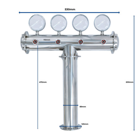 Colonne "Mulhouse" en T inox 4 robinets avec médaillons LED